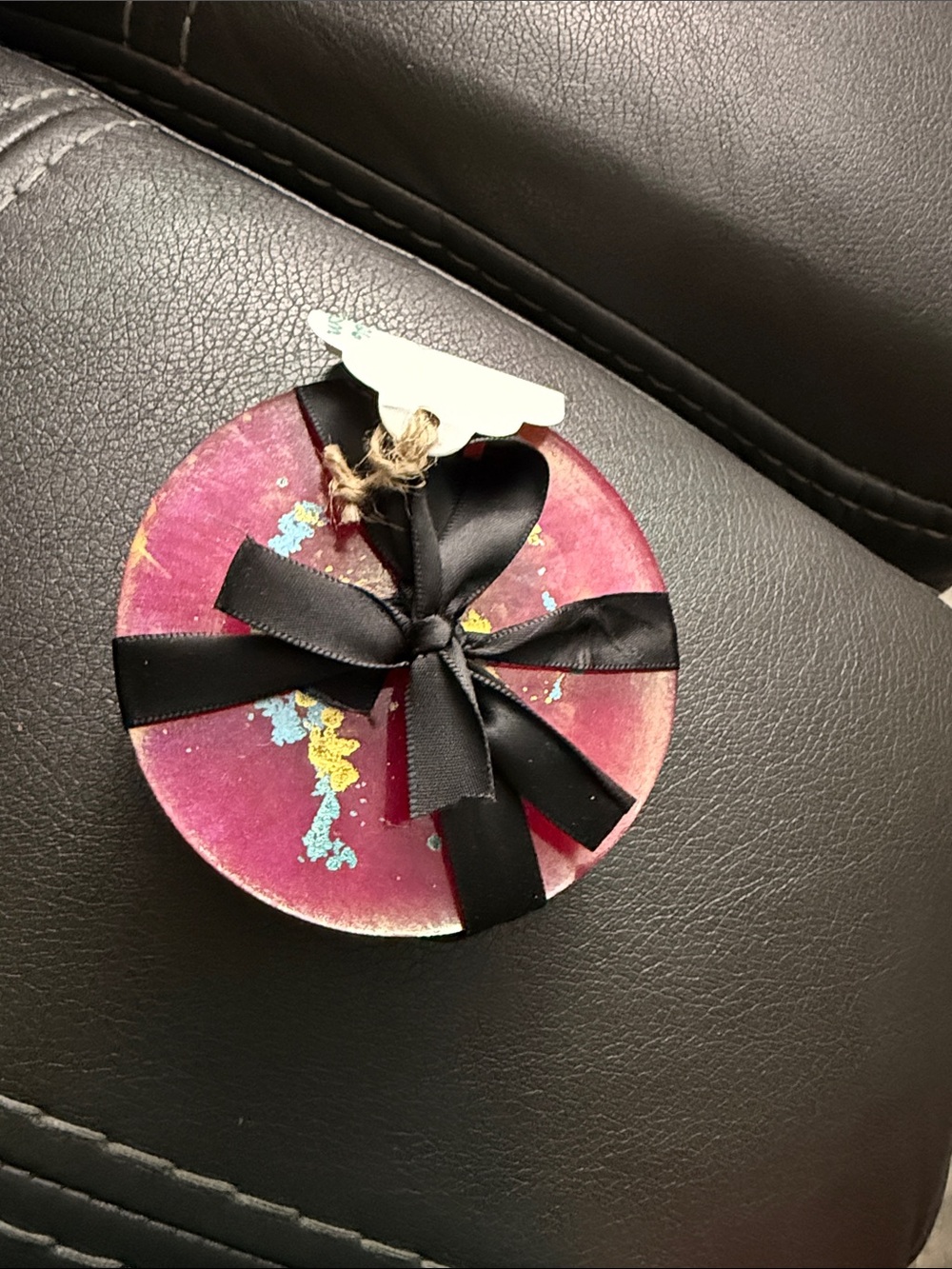 Round Pink Coaster set of 4 with Black Ribbon